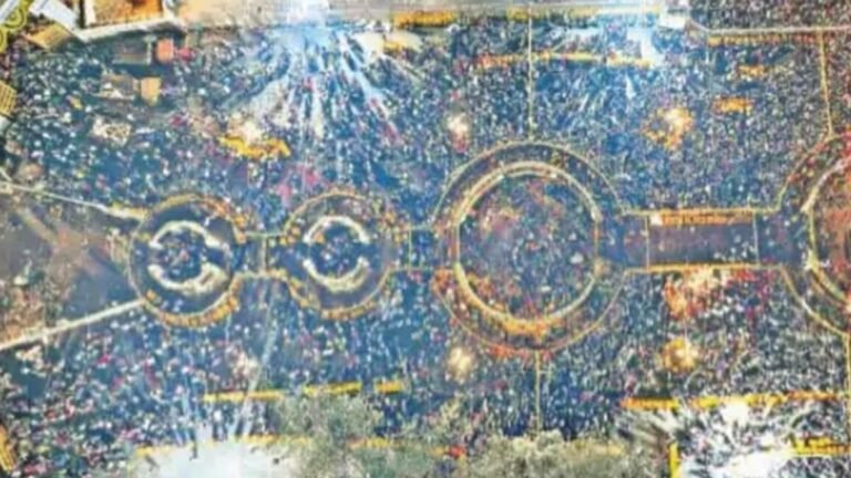 traditional tribal devotee offering prayers during the closing ceremony of Medaram Jatara.