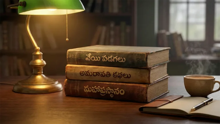 ఉత్తమ రచన అవార్డు పొందిన తెలుగు పుస్తకాలు టేబుల్ పై ఉన్నాయి