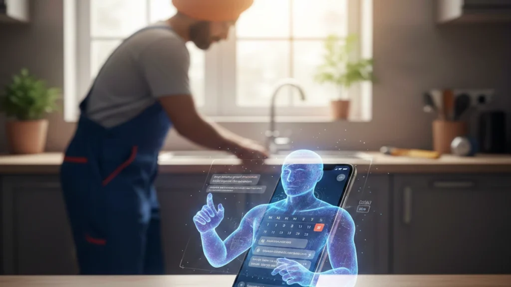 A concept image showing how an AI assistant removes delays in customer communication for local services.