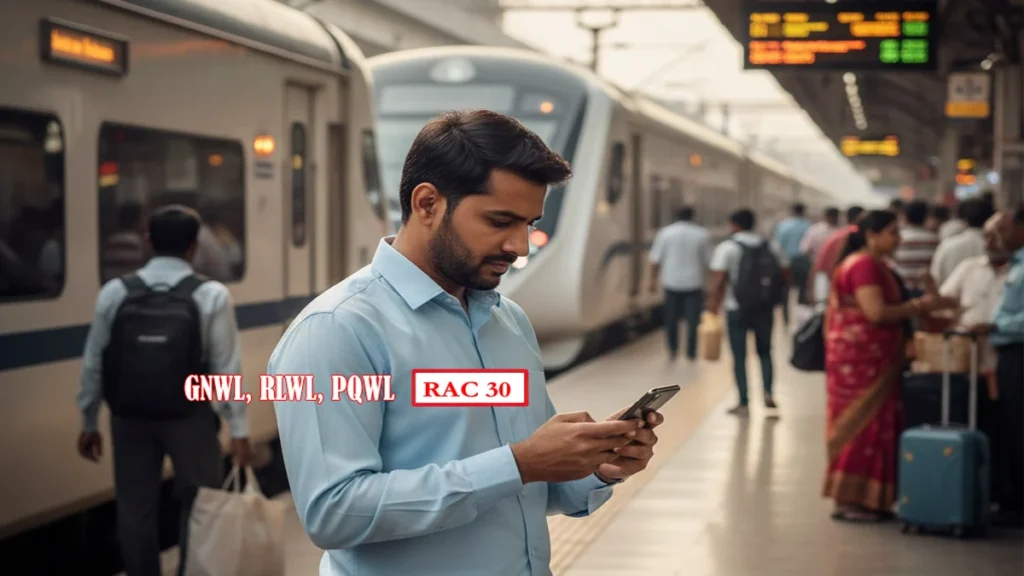 A comprehensive chart explaining RAC, GNWL, RLWL, and PQWL in Telugu for Indian Railway passengers.