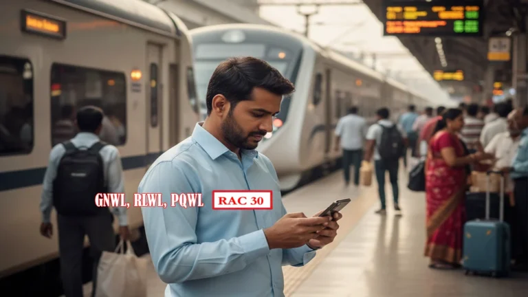 A comprehensive chart explaining RAC, GNWL, RLWL, and PQWL in Telugu for Indian Railway passengers.