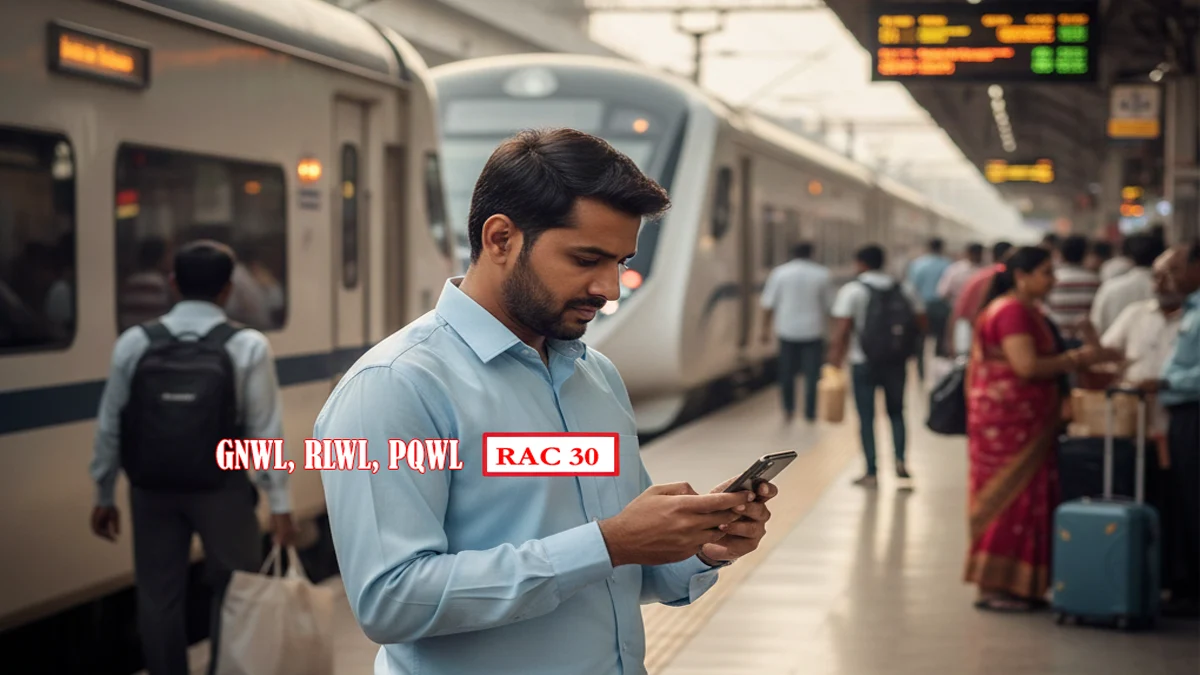 A comprehensive chart explaining RAC, GNWL, RLWL, and PQWL in Telugu for Indian Railway passengers.