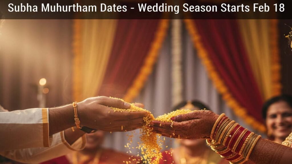 Close up of Indian wedding rituals showing Talambralu and gold jewelry for February 18 Muhurtham news.