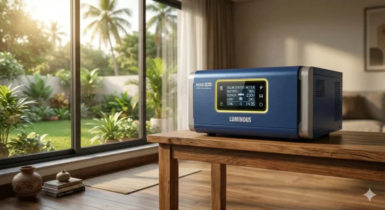 Luminous NXG PRO 1KVA Solar Inverter with LCD Display for home and office use in India.