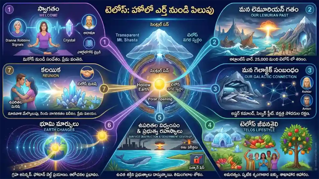 టెలోస్ రహస్యాలు మరియు హోలో ఎర్త్ 7 అధ్యాయాల ఇన్ఫోగ్రాఫిక్ గైడ్ - Telos Secrets and Hollow Earth 7 Chapters Infographic Guide by ramthamedia.com