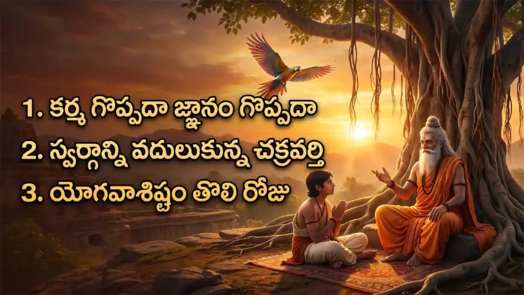 అగస్త్య మహాముని సుతీక్షుణుడికి కర్మ జ్ఞానాల గురించి బోధిస్తున్న దృశ్యం