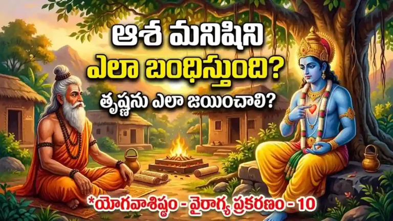 శ్రీరాముడు విశ్వామిత్రునికి ఆశను జయించే మార్గం వివరిస్తున్న దృశ్యం