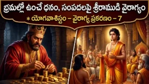 అయోధ్య మహాసభలో ధనం మరియు సంపదల అశాశ్వతత్వాన్ని వివరిస్తున్న శ్రీరామచంద్రుడు