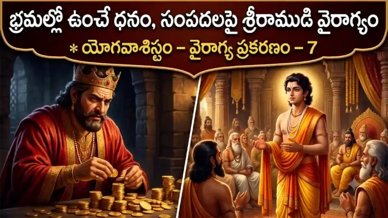 అయోధ్య మహాసభలో ధనం మరియు సంపదల అశాశ్వతత్వాన్ని వివరిస్తున్న శ్రీరామచంద్రుడు