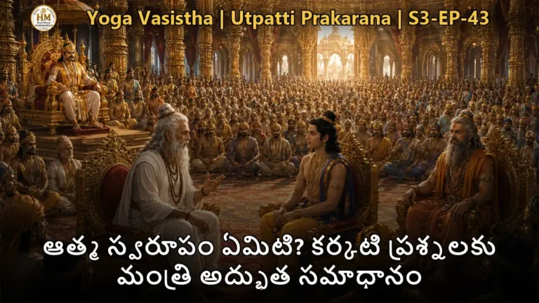 యోగవాశిష్టంలో కర్కటికి ఆత్మ స్వరూపాన్ని వివరిస్తున్న మంత్రి దృశ్యం