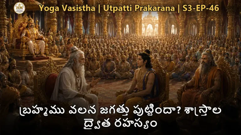 వశిష్ఠ మహర్షి శ్రీరామునికి బ్రహ్మము జగత్తు సంబంధాన్ని బోధిస్తున్న దృశ్యం