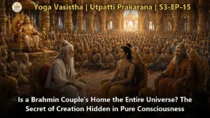 The Brahmin's home in the village of Giri, the universe reflected within pure consciousness - a scene from Yoga Vasistha