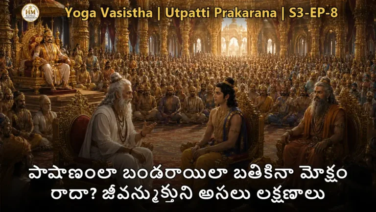 వశిష్ఠ మహర్షి శ్రీరామునికి జీవన్ముక్తి, విదేహముక్తి లక్షణాలు బోధిస్తున్న దృశ్యం