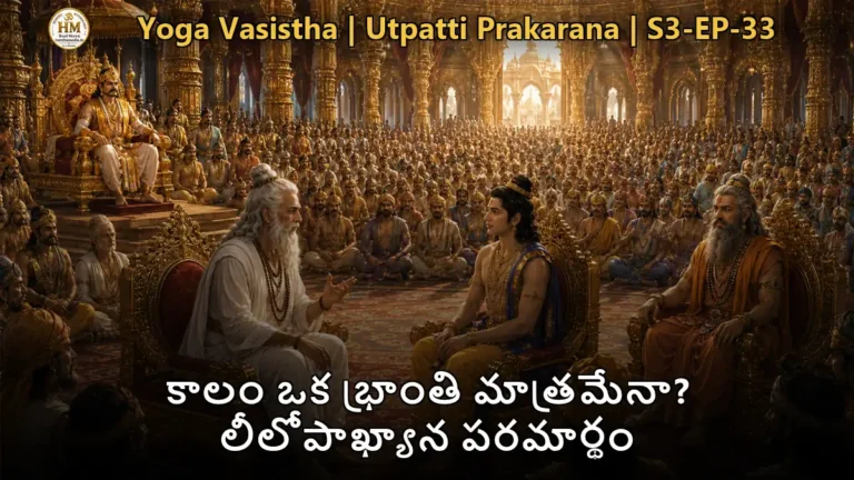 యోగవాశిష్టం లీలోపాఖ్యానం సమీక్షలో వశిష్ఠ మహర్షి శ్రీరామునికి కాలం మరియు బ్రహ్మ తత్వాన్ని బోధిస్తున్న దృశ్యం
