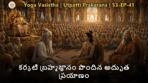 హిమాలయ పర్వతాలపై తపస్సు చేస్తున్న కర్కటి మరియు ప్రత్యక్షమైన బ్రహ్మదేవుడు - యోగవాశిష్టం