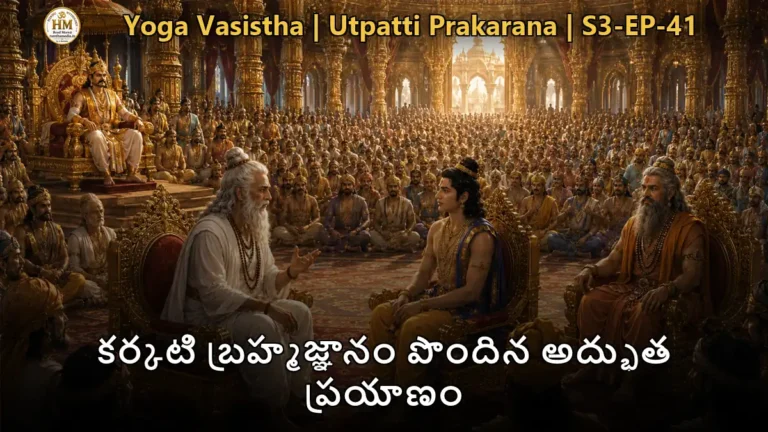 హిమాలయ పర్వతాలపై తపస్సు చేస్తున్న కర్కటి మరియు ప్రత్యక్షమైన బ్రహ్మదేవుడు - యోగవాశిష్టం