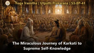 Karkati performing intense penance on the Himalayan peaks and the appearance of Lord Brahma - Yoga Vasistha