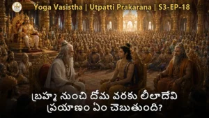 లీలాదేవి తన పూర్వ జన్మలను దివ్యదృష్టితో చూస్తున్న దృశ్యం - యోగవాశిష్టం