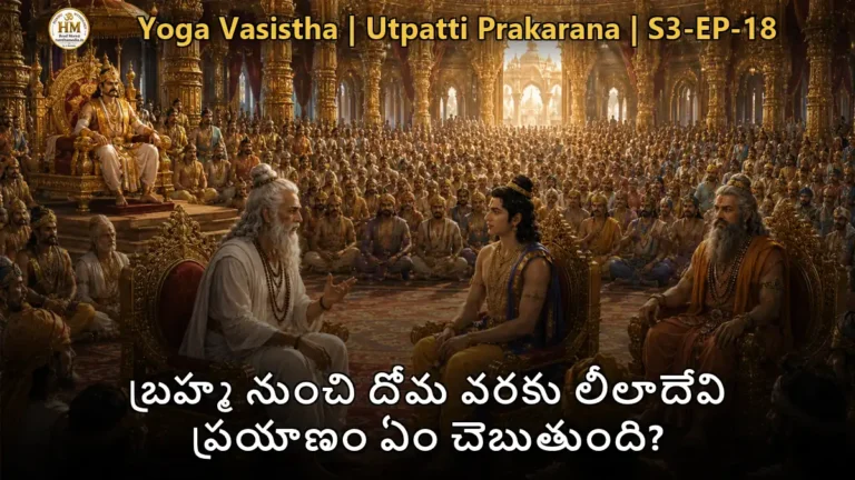లీలాదేవి తన పూర్వ జన్మలను దివ్యదృష్టితో చూస్తున్న దృశ్యం - యోగవాశిష్టం