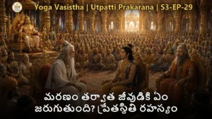 సరస్వతీ దేవి లీలకు మరణానంతర ప్రేతస్థితులను వివరిస్తున్న దృశ్యం