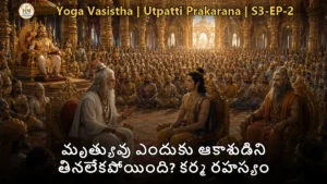 ధ్యానంలో ఉన్న ఆకాశుడు, చుట్టూ అగ్నిజ్వాలలు, మృత్యువు ప్రయత్నం విఫలం - యోగవాశిష్టం కథ