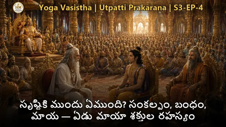 వశిష్ఠ మహర్షి శ్రీరామునికి జగత్తు పుట్టుక గురించి బోధిస్తున్న దృశ్యం, యోగవాశిష్టం సభామందిరం