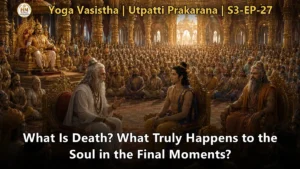 Goddess Saraswati revealing the mystery of death to Queen Leela - Yoga Vasistha