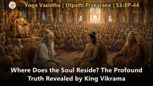 King Vikrama expounding the knowledge of the Self to Karkati in Yoga Vasistha