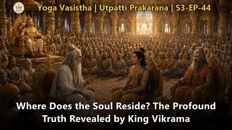 King Vikrama expounding the knowledge of the Self to Karkati in Yoga Vasistha