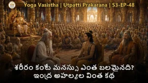 యోగవాశిష్టంలో ఇంద్ర అహల్యల సంకల్ప బలం మరియు వశిష్ఠుల బోధన దృశ్యం