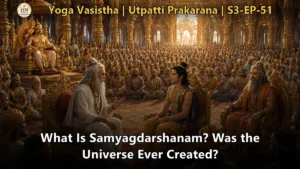Sage Vasistha expounding Samyagdarshanam to Sri Rama in Yoga Vasistha