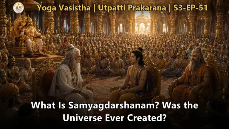 Sage Vasistha expounding Samyagdarshanam to Sri Rama in Yoga Vasistha
